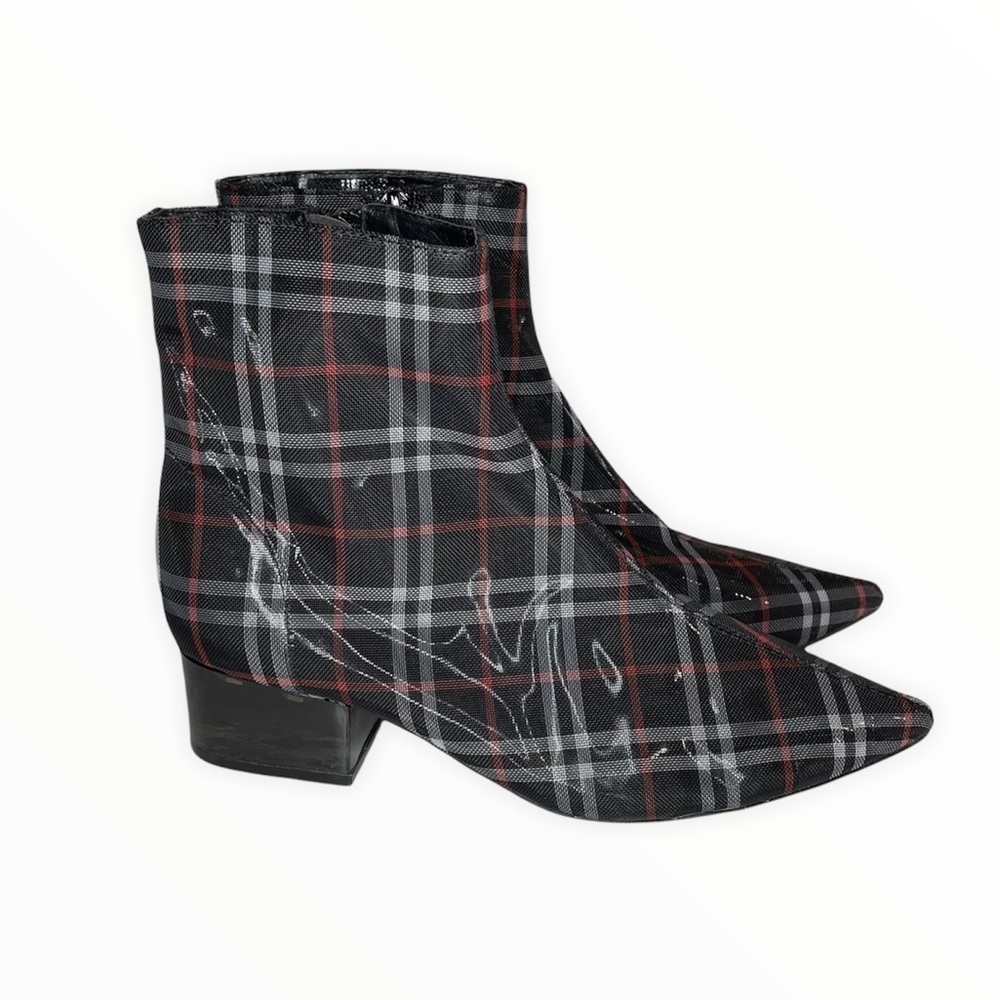 Jeffrey Campbell Luminate Bright Black Red Plaid Heeled Ankle‎ Booties Size 6